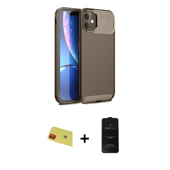 MARSİLYAN™- iPhone 11 Kılıf Eksen Form Prime - Siyah 6D Antistatik Mat Seramik Hayalet Nano Ekran Koruyucu + Rainbow Kamera Lens Koruma Cam - KI