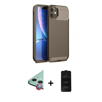 MARSİLYAN™- iPhone 11 Kılıf Eksen Form Prime - Siyah 6D Antistatik Mat Seramik Hayalet Nano Ekran Koruyucu + Raze Metal Kamera Lens - KI