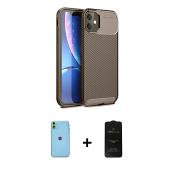MARSİLYAN™- iPhone 11 Kılıf Eksen Form Prime - Siyah 6D Antistatik Mat Seramik Hayalet Nano Ekran Koruyucu + Neon Fosforlu Kamera Lens - YL