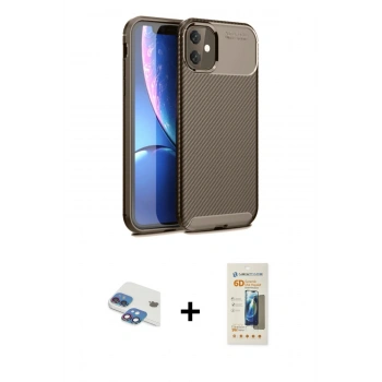 MARSİLYAN™- iPhone 11 Kılıf Eksen Form Prime - Siyah 6D Mat Seramik Hayalet Nano Ekran Koruyucu + Pers Alüminyum Kamera Lens - GI