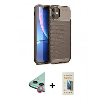 MARSİLYAN™- iPhone 11 Kılıf Eksen Form Prime - Siyah 6D Mat Seramik Hayalet Nano Ekran Koruyucu + Raze Metal Kamera Lens - KI
