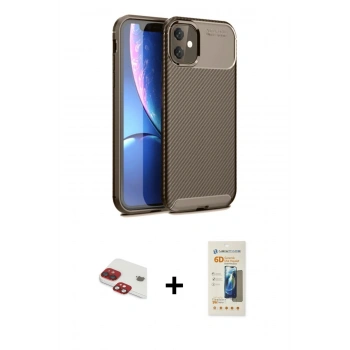 MARSİLYAN™- iPhone 11 Kılıf Eksen Form Prime - Siyah 6D Mat Seramik Hayalet Nano Ekran Koruyucu + Pers Alüminyum Kamera Lens - KI