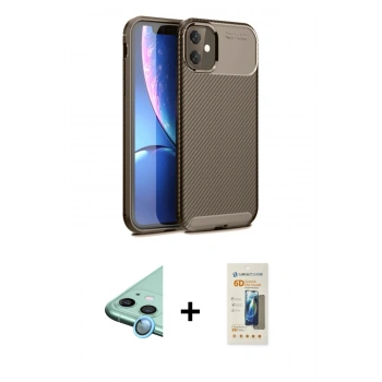 MARSİLYAN™- iPhone 11 Kılıf Eksen Form Prime - Siyah 6D Mat Seramik Hayalet Nano Ekran Koruyucu + Raze Metal Kamera Lens - MI