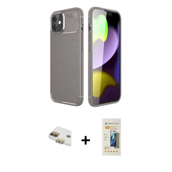 MARSİLYAN™- iPhone 11 Kılıf Eksen Form Prime - Siyah 6D Mat Seramik Hayalet Nano Ekran Koruyucu + Pers Alüminyum Kamera Lens - GD
