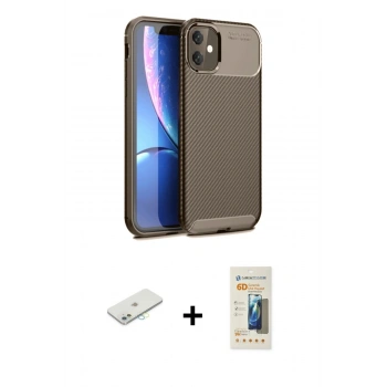 MARSİLYAN™- iPhone 11 Kılıf Eksen Form Prime - Siyah 6D Mat Seramik Hayalet Nano Ekran Koruyucu + Renkli Kamera Lens Koruma Cam - SI