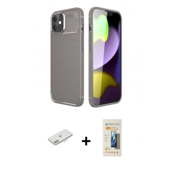 MARSİLYAN™- iPhone 11 Kılıf Eksen Form Prime - Siyah 6D Mat Seramik Hayalet Nano Ekran Koruyucu + Renkli Kamera Lens Koruma Cam - PE