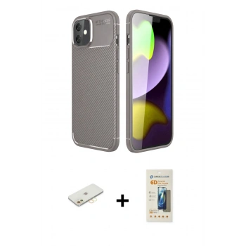 MARSİLYAN™- iPhone 11 Kılıf Eksen Form Prime - Siyah 6D Mat Seramik Hayalet Nano Ekran Koruyucu + Renkli Kamera Lens Koruma Cam - SI