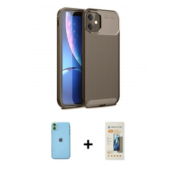 MARSİLYAN™- iPhone 11 Kılıf Eksen Form Prime - Siyah 6D Mat Seramik Hayalet Nano Ekran Koruyucu + Neon Fosforlu Kamera Lens - YL