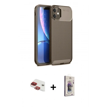 MARSİLYAN™- iPhone 11 Kılıf Eksen Form Prime - Siyah Bilvis 3D Cam Ekran Koruyucu + Pers Alüminyum Kamera Lens - KI