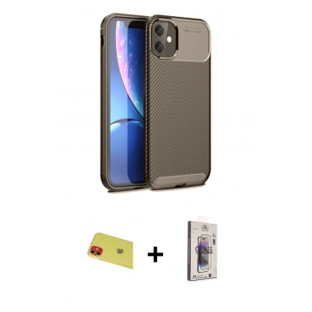 MARSİLYAN™- iPhone 11 Kılıf Eksen Form Prime - Siyah Bilvis 3D Cam Ekran Koruyucu + Rainbow Kamera Lens Koruma Cam - KI