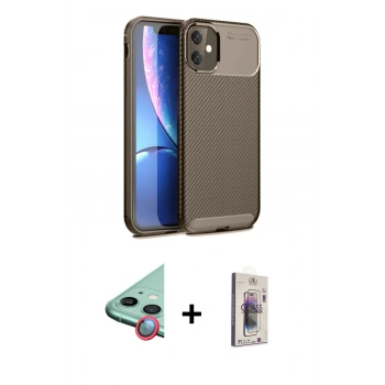 MARSİLYAN™- iPhone 11 Kılıf Eksen Form Prime - Siyah Bilvis 3D Cam Ekran Koruyucu + Raze Metal Kamera Lens - KI