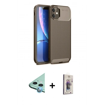 MARSİLYAN™- iPhone 11 Kılıf Eksen Form Prime - Siyah Bilvis 3D Cam Ekran Koruyucu + Raze Metal Kamera Lens - MI