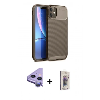 MARSİLYAN™- iPhone 11 Kılıf Eksen Form Prime - Siyah Bilvis 3D Cam Ekran Koruyucu + Raze Metal Kamera Lens - MR