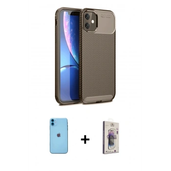 MARSİLYAN™- iPhone 11 Kılıf Eksen Form Prime - Siyah Bilvis 3D Cam Ekran Koruyucu + Neon Fosforlu Kamera Lens - MI