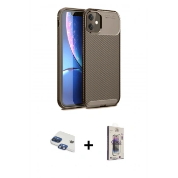 MARSİLYAN™- iPhone 11 Kılıf Eksen Form Prime - Siyah Bilvis 3D Cam Ekran Koruyucu + Pers Alüminyum Kamera Lens - LT