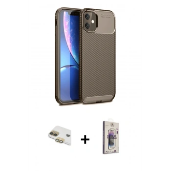 MARSİLYAN™- iPhone 11 Kılıf Eksen Form Prime - Siyah Bilvis 3D Cam Ekran Koruyucu + Pers Alüminyum Kamera Lens - GD
