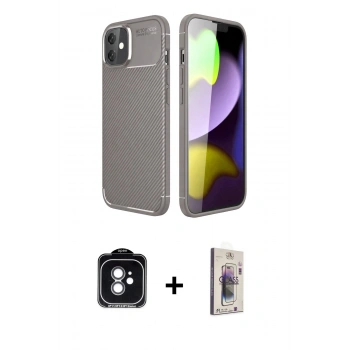 MARSİLYAN™- iPhone 11 Kılıf Eksen Form Prime - Siyah Bilvis 3D Cam Ekran Koruyucu + PVD Metal Kamera Lens - YL