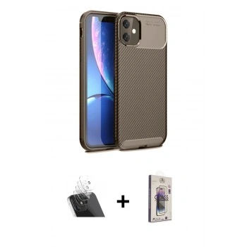 MARSİLYAN™- iPhone 11 Kılıf Eksen Form Prime - Siyah Bilvis 3D Cam Ekran Koruyucu + Kamera Lens Koruma Cam - SF
