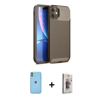 MARSİLYAN™- iPhone 11 Kılıf Eksen Form Prime - Siyah Bilvis 3D Cam Ekran Koruyucu + Neon Fosforlu Kamera Lens - YL