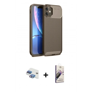 MARSİLYAN™- iPhone 11 Kılıf Eksen Form Prime - Siyah Bilvis 3D Mat Cam Ekran Koruyucu + Pers Alüminyum Kamera Lens - GI