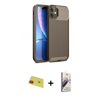 MARSİLYAN™- iPhone 11 Kılıf Eksen Form Prime - Siyah Bilvis 3D Mat Cam Ekran Koruyucu + Rainbow Kamera Lens Koruma Cam - KI