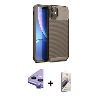 MARSİLYAN™- iPhone 11 Kılıf Eksen Form Prime - Siyah Bilvis 3D Mat Cam Ekran Koruyucu + Raze Metal Kamera Lens - MR
