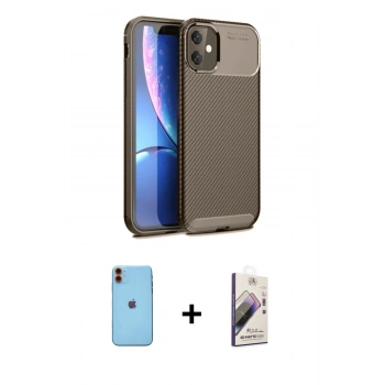 MARSİLYAN™- iPhone 11 Kılıf Eksen Form Prime - Siyah Bilvis 3D Mat Cam Ekran Koruyucu + Neon Fosforlu Kamera Lens - TU