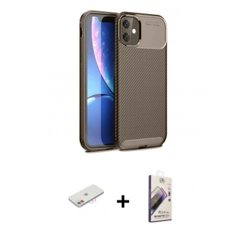 MARSİLYAN™- iPhone 11 Kılıf Eksen Form Prime - Siyah Bilvis 3D Mat Cam Ekran Koruyucu + Renkli Kamera Lens Koruma Cam - PE