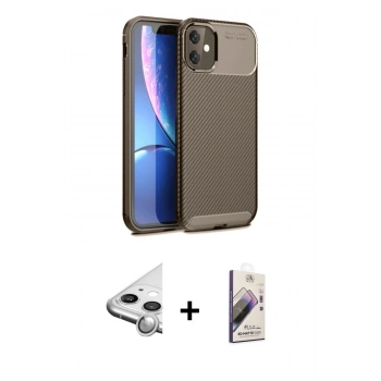 MARSİLYAN™- iPhone 11 Kılıf Eksen Form Prime - Siyah Bilvis 3D Mat Cam Ekran Koruyucu + Raze Metal Kamera Lens - GS