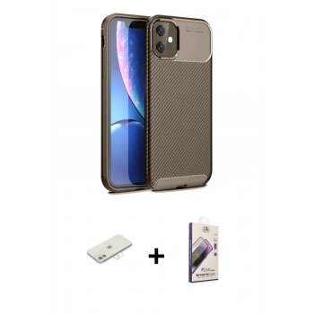 MARSİLYAN™- iPhone 11 Kılıf Eksen Form Prime - Siyah Bilvis 3D Mat Cam Ekran Koruyucu + Renkli Kamera Lens Koruma Cam - SI
