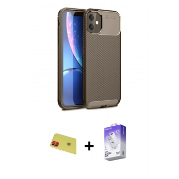 MARSİLYAN™- iPhone 11 Kılıf Eksen Form Prime - Siyah Bilvis 5in1 3D Magic Cam Ekran Koruyucu + Rainbow Kamera Lens Koruma Cam - KI