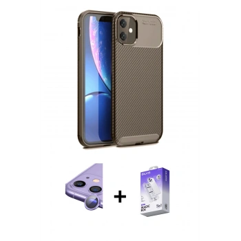 MARSİLYAN™- iPhone 11 Kılıf Eksen Form Prime - Siyah Bilvis 5in1 3D Magic Cam Ekran Koruyucu + Raze Metal Kamera Lens - MR