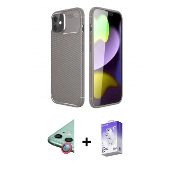 MARSİLYAN™- iPhone 11 Kılıf Eksen Form Prime - Siyah Bilvis 5in1 3D Magic Cam Ekran Koruyucu + Raze Metal Kamera Lens - KI