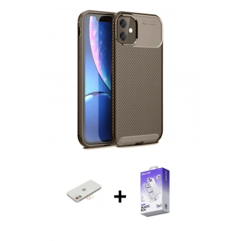 MARSİLYAN™- iPhone 11 Kılıf Eksen Form Prime - Siyah Bilvis 5in1 3D Magic Cam Ekran Koruyucu + Renkli Kamera Lens Koruma Cam - YL