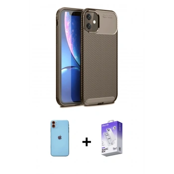 MARSİLYAN™- iPhone 11 Kılıf Eksen Form Prime - Siyah Bilvis 5in1 3D Magic Cam Ekran Koruyucu + Neon Fosforlu Kamera Lens - TU