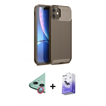 MARSİLYAN™- iPhone 11 Kılıf Eksen Form Prime - Siyah Bilvis 5in1 5D Magic Hayalet Cam Ekran Koruyucu + Raze Metal Kamera Lens - KI