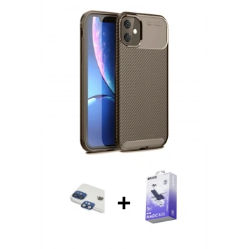 MARSİLYAN™- iPhone 11 Kılıf Eksen Form Prime - Siyah Bilvis 5in1 5D Magic Hayalet Cam Ekran Koruyucu + Pers Alüminyum Kamera Lens - LT