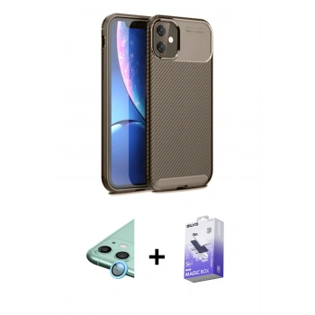 MARSİLYAN™- iPhone 11 Kılıf Eksen Form Prime - Siyah Bilvis 5in1 5D Magic Hayalet Cam Ekran Koruyucu + Raze Metal Kamera Lens - MI