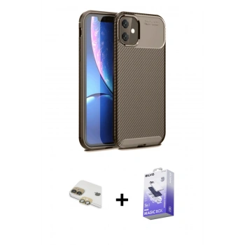 MARSİLYAN™- iPhone 11 Kılıf Eksen Form Prime - Siyah Bilvis 5in1 5D Magic Hayalet Cam Ekran Koruyucu + Pers Alüminyum Kamera Lens - GD