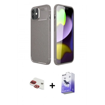 MARSİLYAN™- iPhone 11 Kılıf Eksen Form Prime - Siyah Bilvis 5in1 5D Magic Hayalet Cam Ekran Koruyucu + Pers Alüminyum Kamera Lens - KI