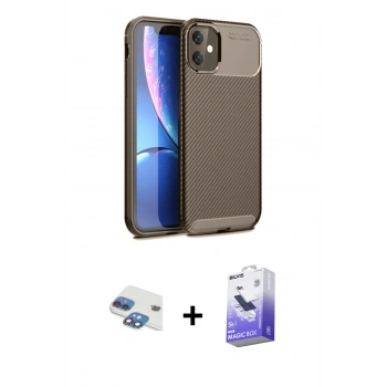 MARSİLYAN™- iPhone 11 Kılıf Eksen Form Prime - Siyah Bilvis 5in1 5D Magic Hayalet Cam Ekran Koruyucu + Pers Alüminyum Kamera Lens - GI