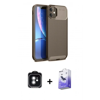 MARSİLYAN™- iPhone 11 Kılıf Eksen Form Prime - Siyah Bilvis 5in1 5D Magic Hayalet Cam Ekran Koruyucu + PVD Metal Kamera Lens - YL