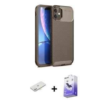 MARSİLYAN™- iPhone 11 Kılıf Eksen Form Prime - Siyah Bilvis 5in1 5D Magic Hayalet Cam Ekran Koruyucu + Renkli Kamera Lens Koruma Cam - SI