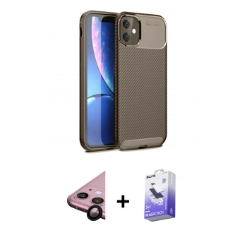 MARSİLYAN™- iPhone 11 Kılıf Eksen Form Prime - Siyah Bilvis 5in1 5D Magic Hayalet Cam Ekran Koruyucu + Raze Metal Kamera Lens - SH