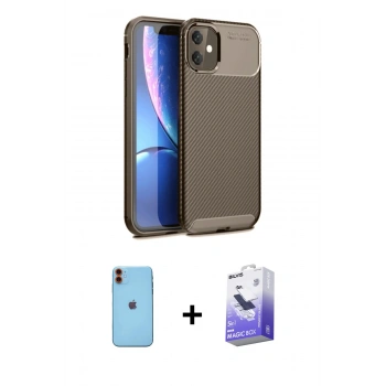 MARSİLYAN™- iPhone 11 Kılıf Eksen Form Prime - Siyah Bilvis 5in1 5D Magic Hayalet Cam Ekran Koruyucu + Neon Fosforlu Kamera Lens - TU