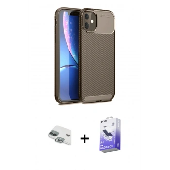 MARSİLYAN™- iPhone 11 Kılıf Eksen Form Prime - Siyah Bilvis 5in1 5D Magic Hayalet Cam Ekran Koruyucu + Pers Alüminyum Kamera Lens - YL