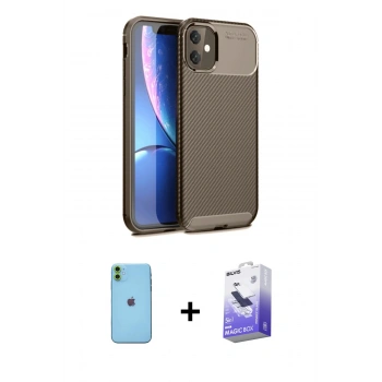 MARSİLYAN™- iPhone 11 Kılıf Eksen Form Prime - Siyah Bilvis 5in1 5D Magic Hayalet Cam Ekran Koruyucu + Neon Fosforlu Kamera Lens - YL