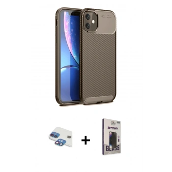 MARSİLYAN™- iPhone 11 Kılıf Eksen Form Prime - Siyah Bilvis Hayalet Cam Ekran Koruyucu + Pers Alüminyum Kamera Lens - GI