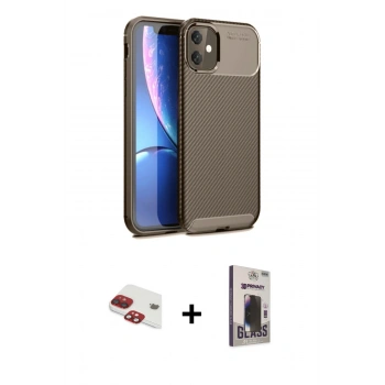 MARSİLYAN™- iPhone 11 Kılıf Eksen Form Prime - Siyah Bilvis Hayalet Cam Ekran Koruyucu + Pers Alüminyum Kamera Lens - KI