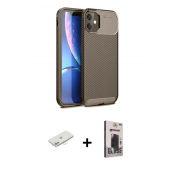 MARSİLYAN™- iPhone 11 Kılıf Eksen Form Prime - Siyah Bilvis Hayalet Cam Ekran Koruyucu + Renkli Kamera Lens Koruma Cam - YL